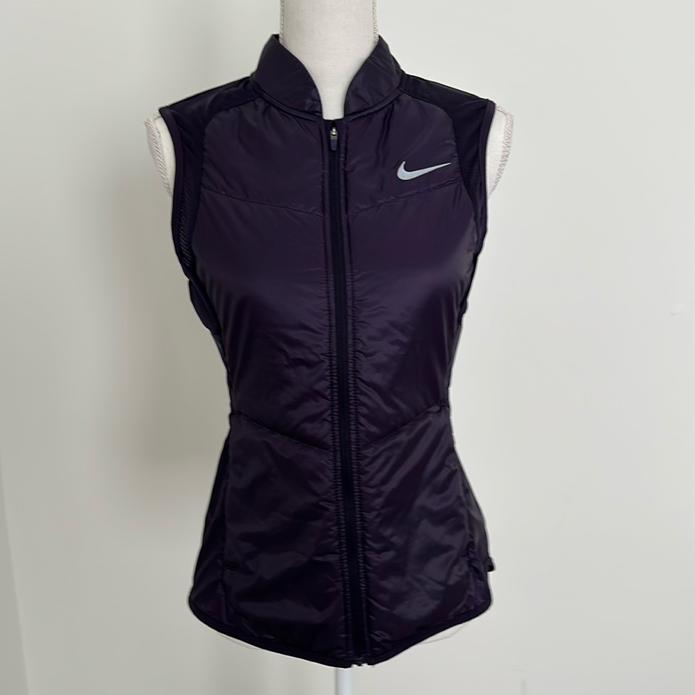 Nike Women's Deep Purple Quilted Sleeveless Vest with Silver Swoosh